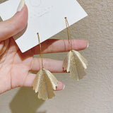 Sterling Silver Needle Ginkgo Leaf Women's Simple Tassel Earrings