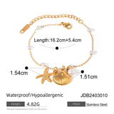 18K Gold Pearl Chain Bracelet - Summer Shell & Starfish Pendant - Minihomy