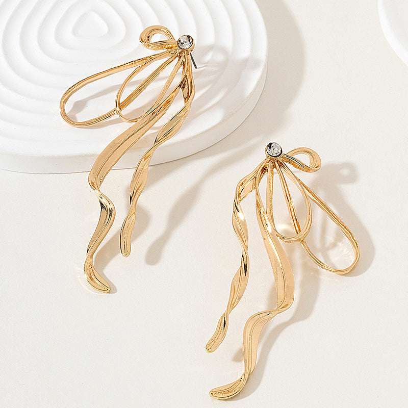 Irregular Large Bow Earrings For Women Tassel Streamer - Minihomy