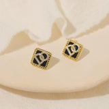 S925 Silver Needle Black Square Letter Earrings