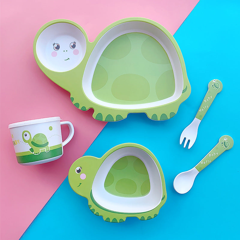 Bamboo Fiber Children's Tableware Set Cartoon Solid Food Bowl - Minihomy