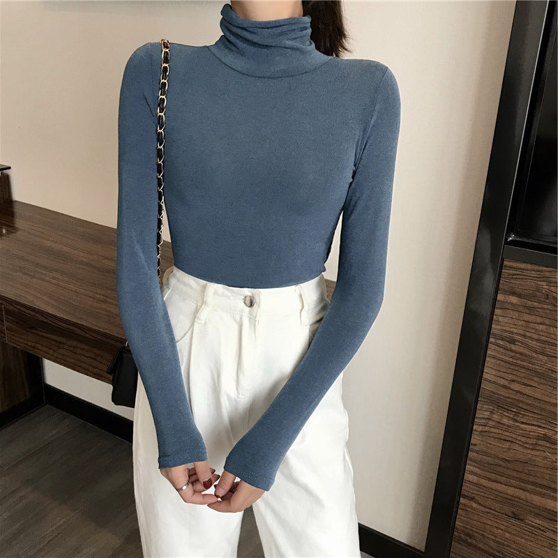 All-matching Solid Color Turtleneck Bottoming Shirt Women's Slim-fit Long Sleeve - Minihomy