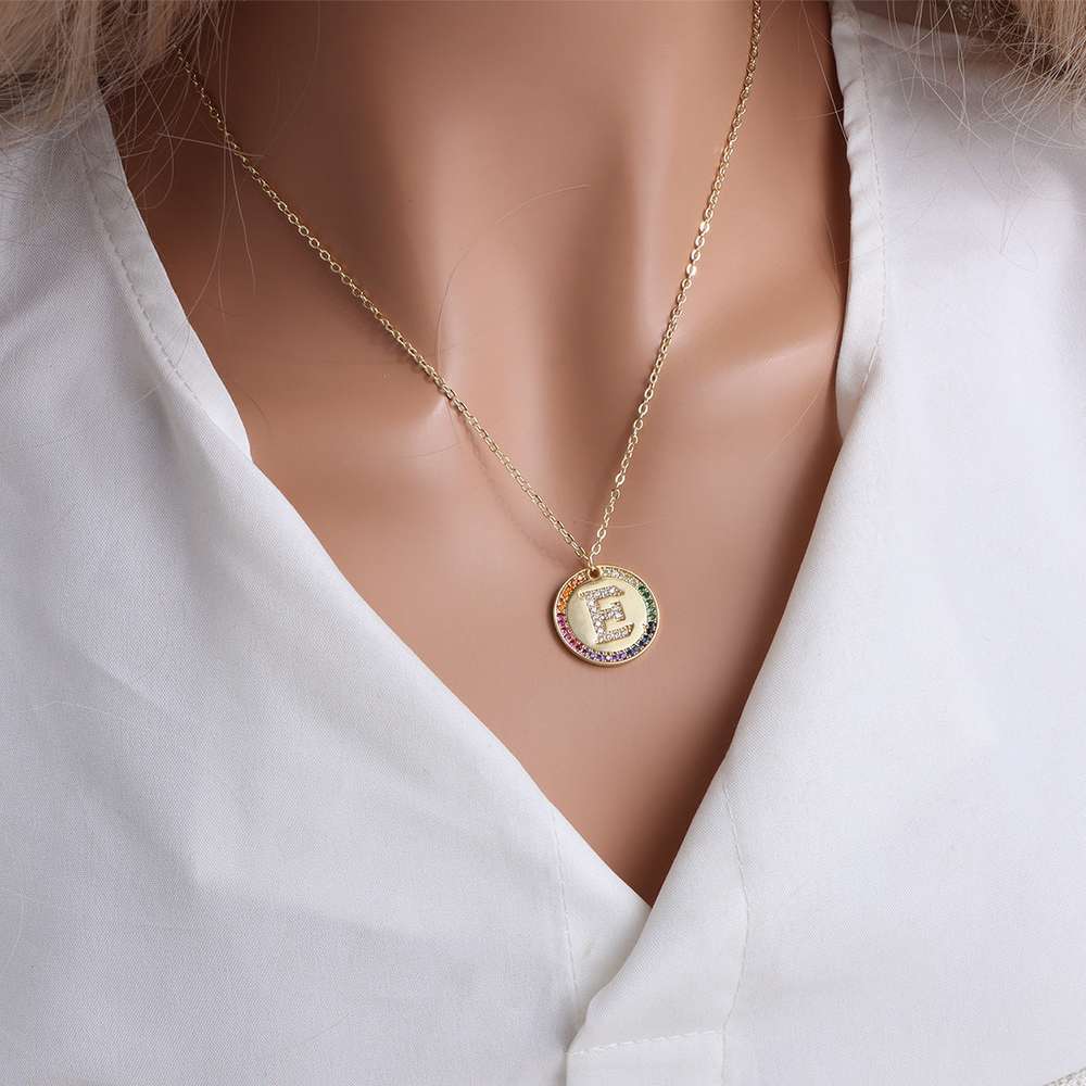 Gold English Letter Round Necklace: Add a Splash of Color to Your Style! - Minihomy