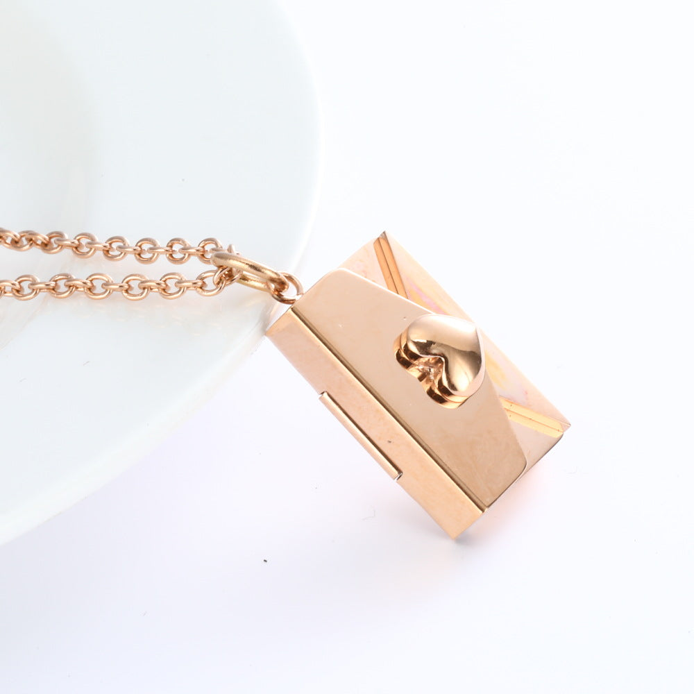 Peach Heart Envelope Necklace Secret Hidden Message Pendant Necklace - Minihomy