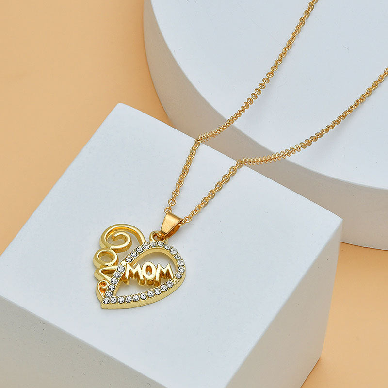 Mother's Day Mom Heart Shape With Diamond Letter Necklace For Women Fine Jewelry Women Accessories Fashion Jewelry - Minihomy