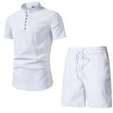 Men's Solid Color Short Sleeve Two-piece Chinese Style - Minihomy