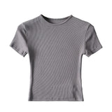 Basic Style Slim-fit Solid Color Round Neck Bottoming Shirt Workout Top - Minihomy