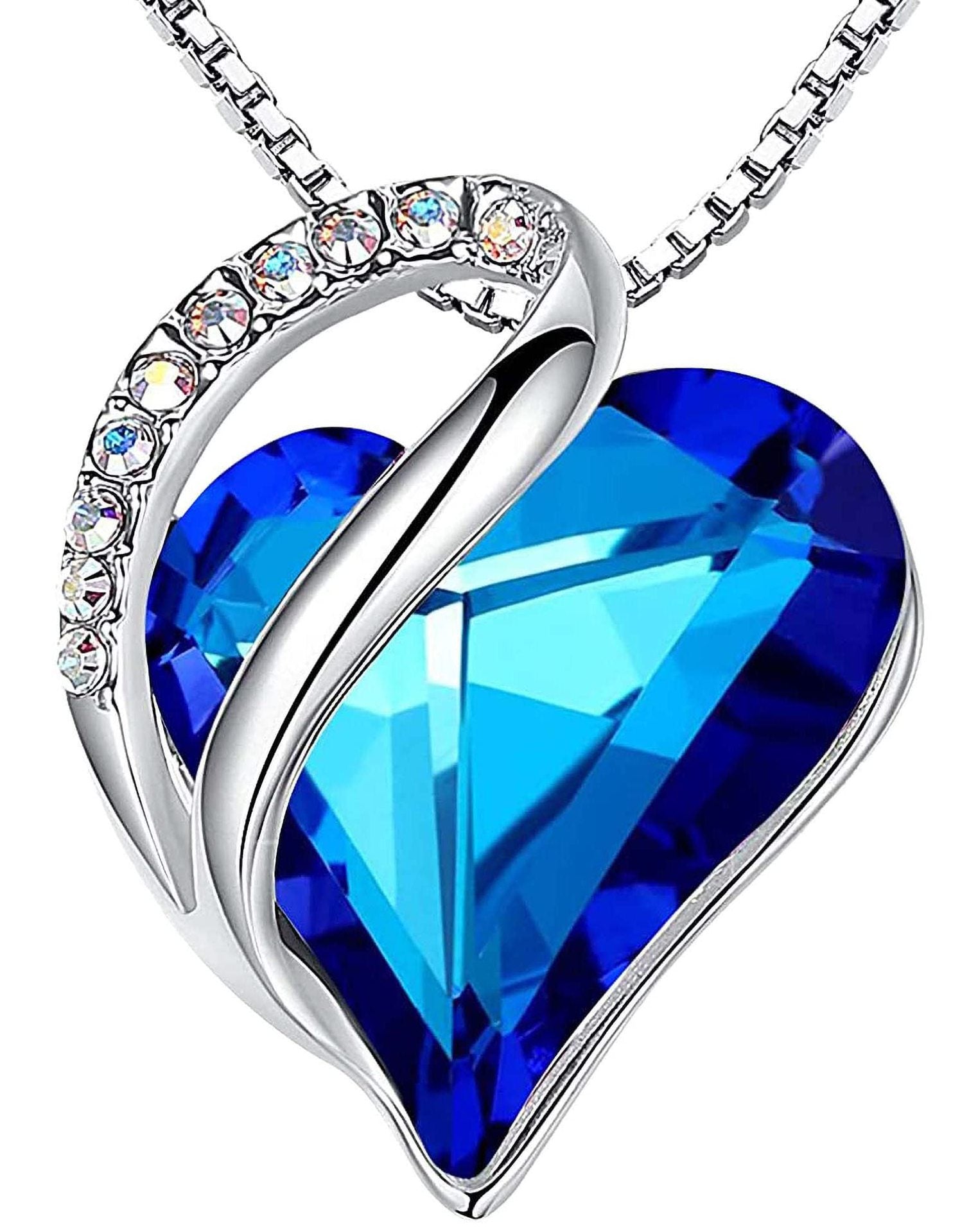 Sterling Silver Geometric Heart Shape Colorful Crystal Pendant Necklace