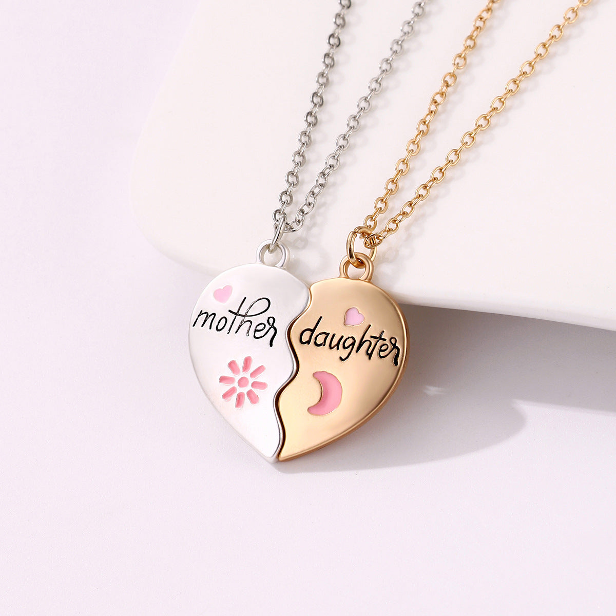 Fashion Jewelry Mother Daughter Necklace Set - Matching Heart Magnetic Pendant - Minihomy