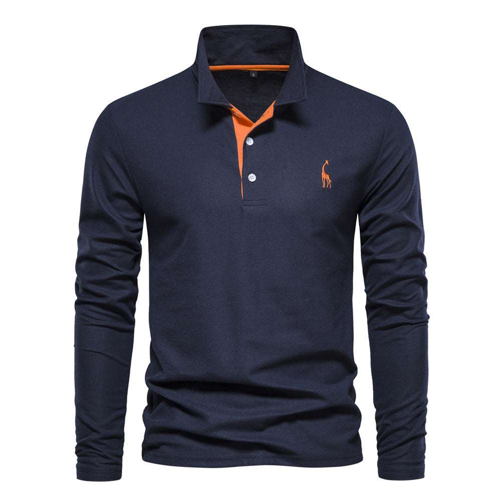 Men's Casual Polo Collar Deer Embroidered Long Sleeve - Minihomy