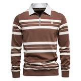 Men's Casual Polo Collar Striped Short-sleeved T-shirt - Minihomy