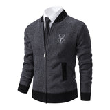 Men's Slim Stand Collar Elk Embroidered Coat - Minihomy