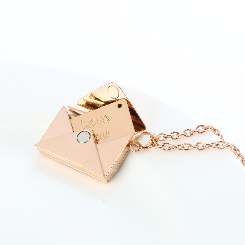 Peach Heart Envelope Necklace Secret Hidden Message Pendant Necklace - Minihomy