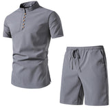 Men's Solid Color Short Sleeve Two-piece Chinese Style - Minihomy