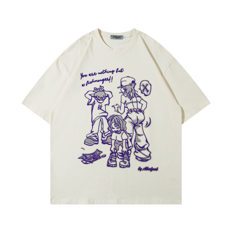 Hip Hop Retro Cartoon Printed Short Sleeve Men - Minihomy