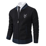 Men's Slim Stand Collar Elk Embroidered Coat - Minihomy