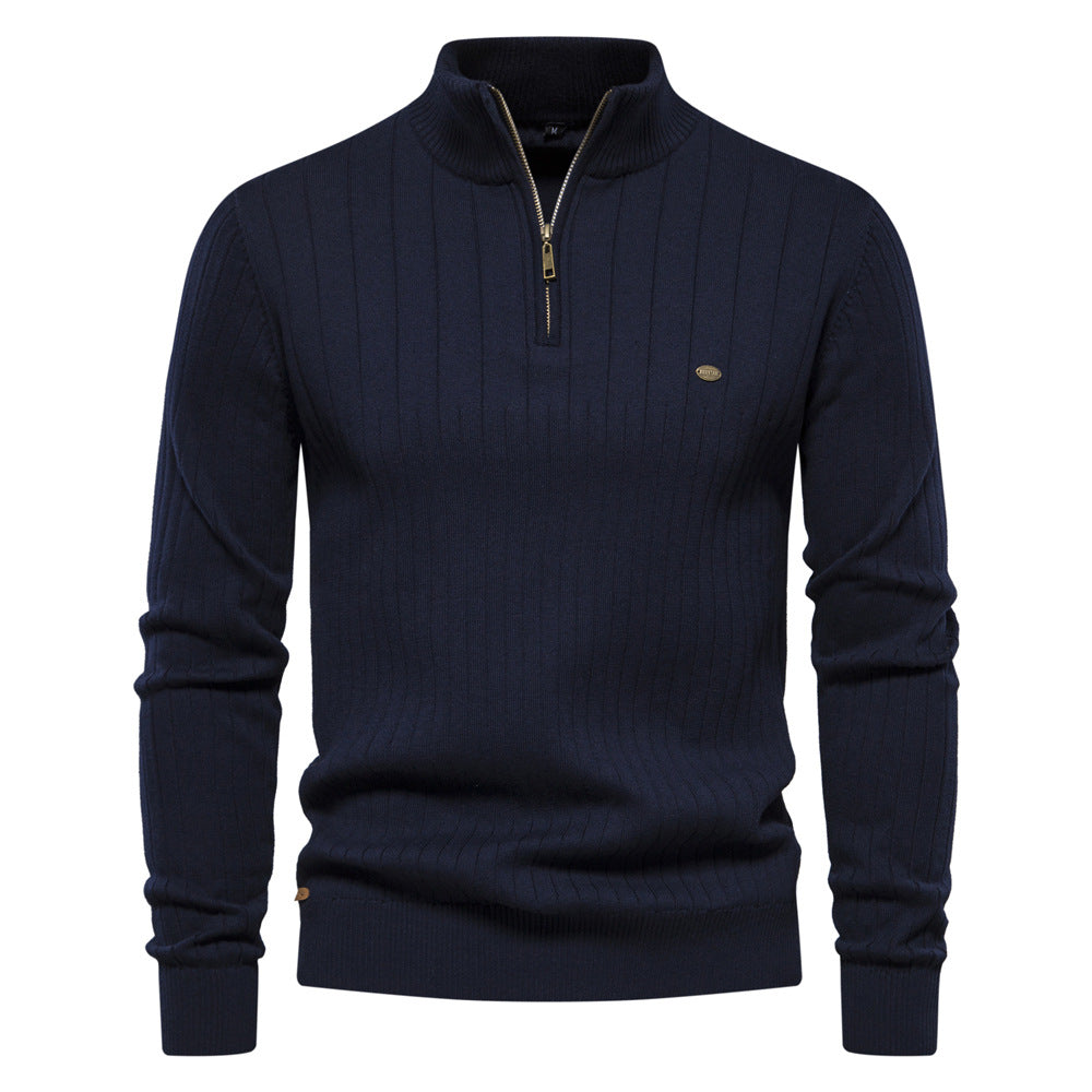 Men's Casual Stand Collar Half Zip Knitwear Sweater - Minihomy