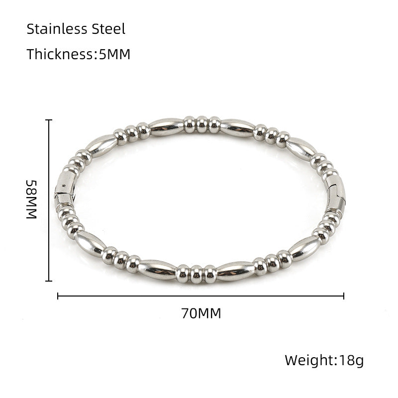 Fashion Bamboo Titanium Steel Bracelet Three Beads - Minihomy