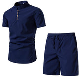 Men's Solid Color Short Sleeve Two-piece Chinese Style - Minihomy