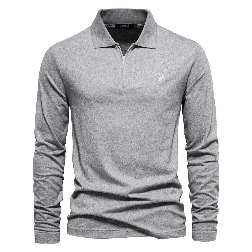 Men's Casual Solid Color Zipper And Lapel Cotton Top - Minihomy