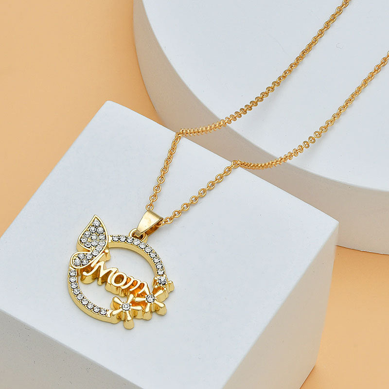 Mother's Day Mom Heart Shape With Diamond Letter Necklace For Women Fine Jewelry Women Accessories Fashion Jewelry - Minihomy