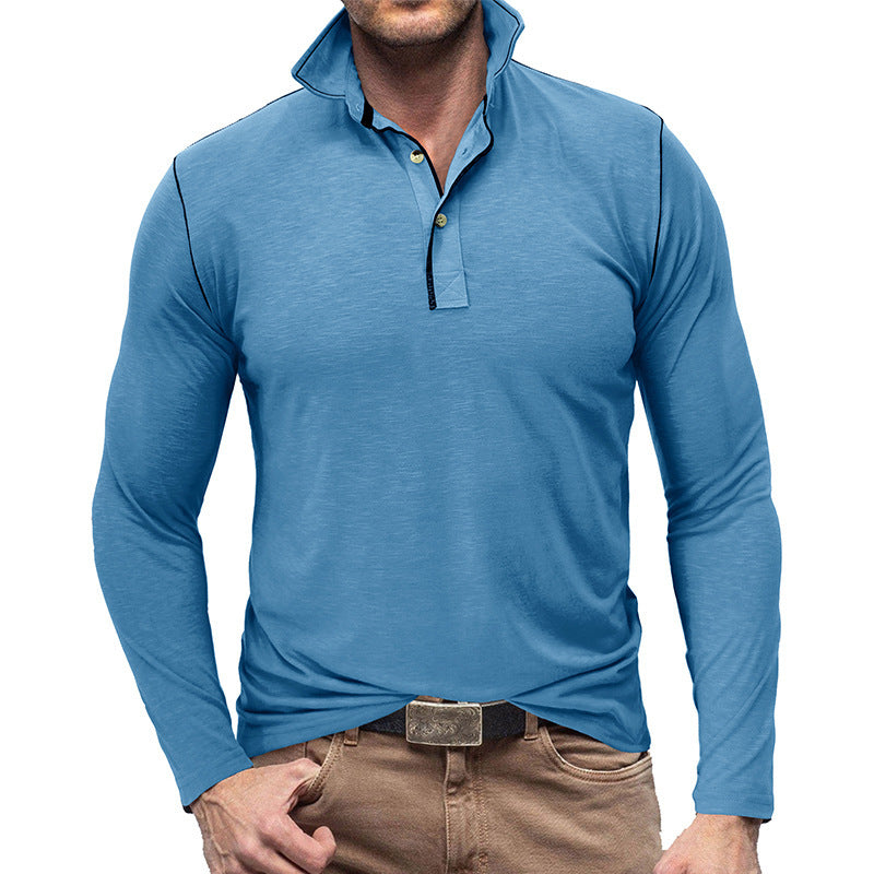 Men's Henley Shirt Lapel T-shirt Top - Minihomy