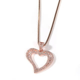 Square Zirconium Small Heart Pendant Necklace: Simple Hip Hop Style