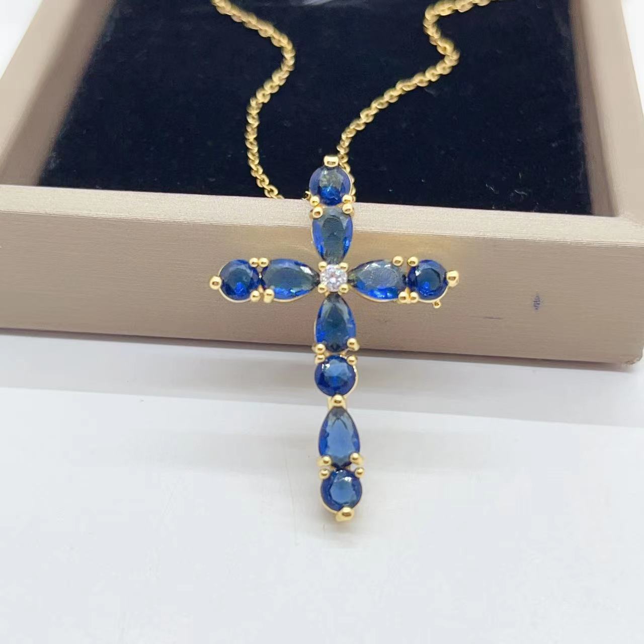 Micro Inlay Colorful Zircon Water Drops Cross Necklace: Symbol of Elegance and Faith - Minihomy