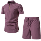 Men's Solid Color Short Sleeve Two-piece Chinese Style - Minihomy