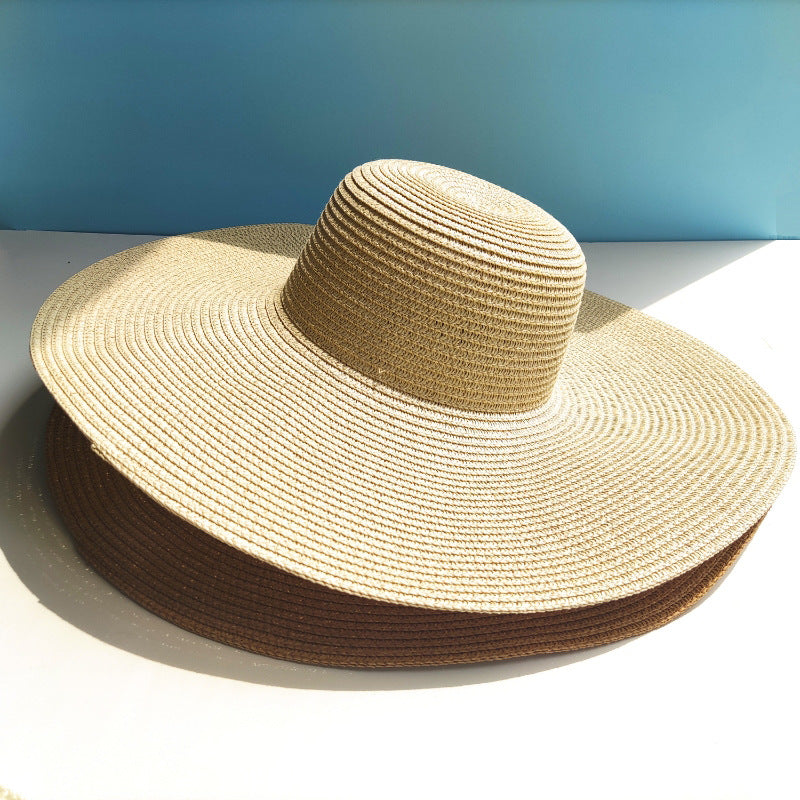 Women's Wide Brim Straw Sun Hat - Beach Dome, 14CM, Sun Protection