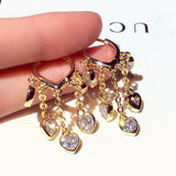 Inlaid Zircon Heart-shaped Ear Clip Eardrops Earrings - Minihomy