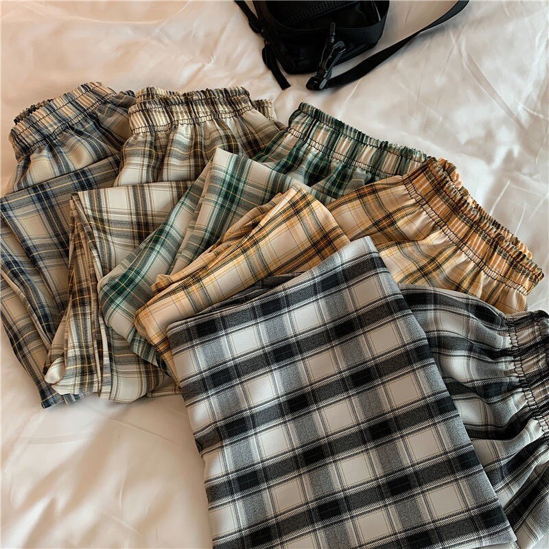 Plaid Wide Leg Pants Women Casual Pants - Minihomy