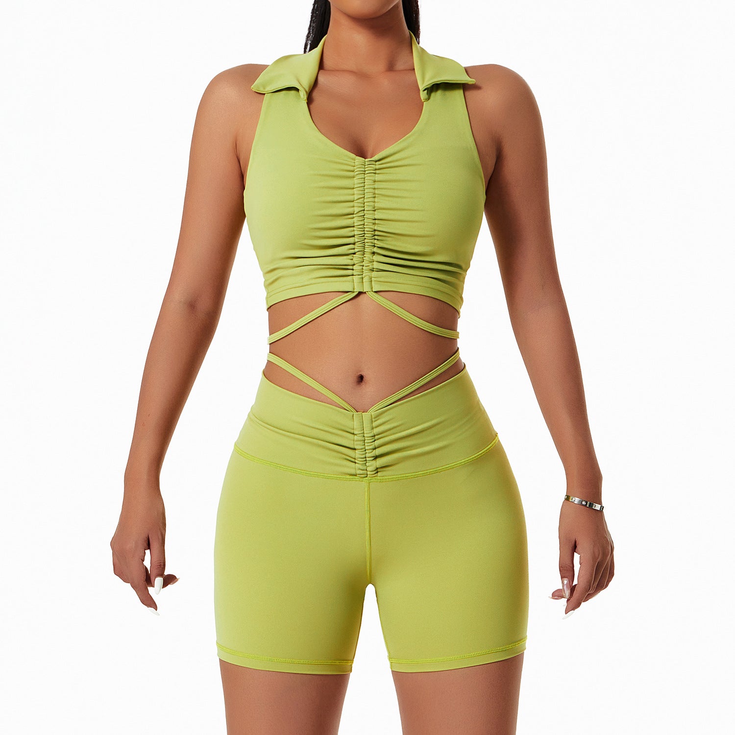 Women's Gym Drawstring Lapel Sports Fitness Clothes