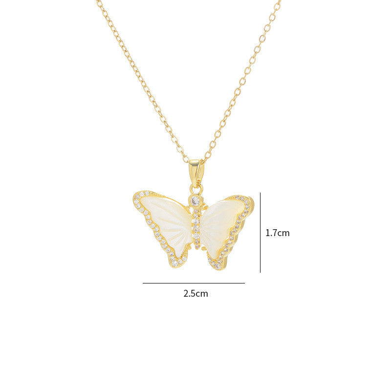 Natural Shell Butterfly Micro-inlaid Full Diamond Necklace - Minihomy