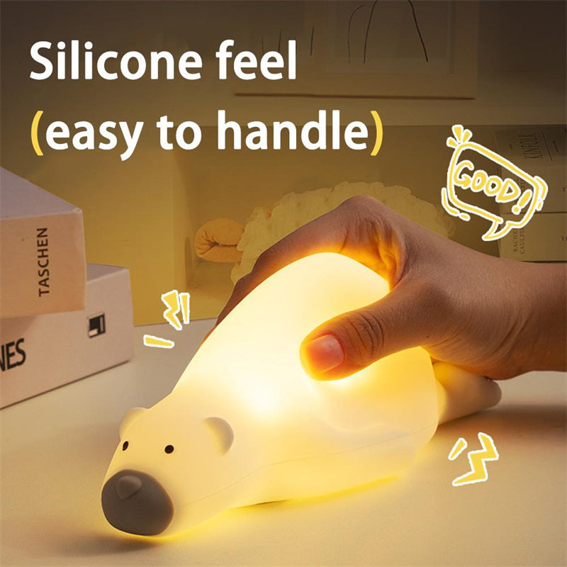 Cute Bear Silicone Night Light - 3 Brightness Levels, Bedside Lamp for Kids Room Decor - Minihomy