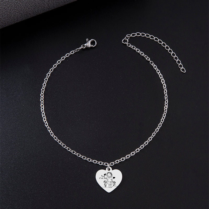 Peach Heart Pendant Anklet Silver Stainless Steel - Minihomy