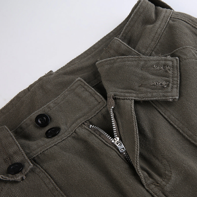 Low-Rise Multi-Pocket Pressed Loose Cargo Pants - Minihomy