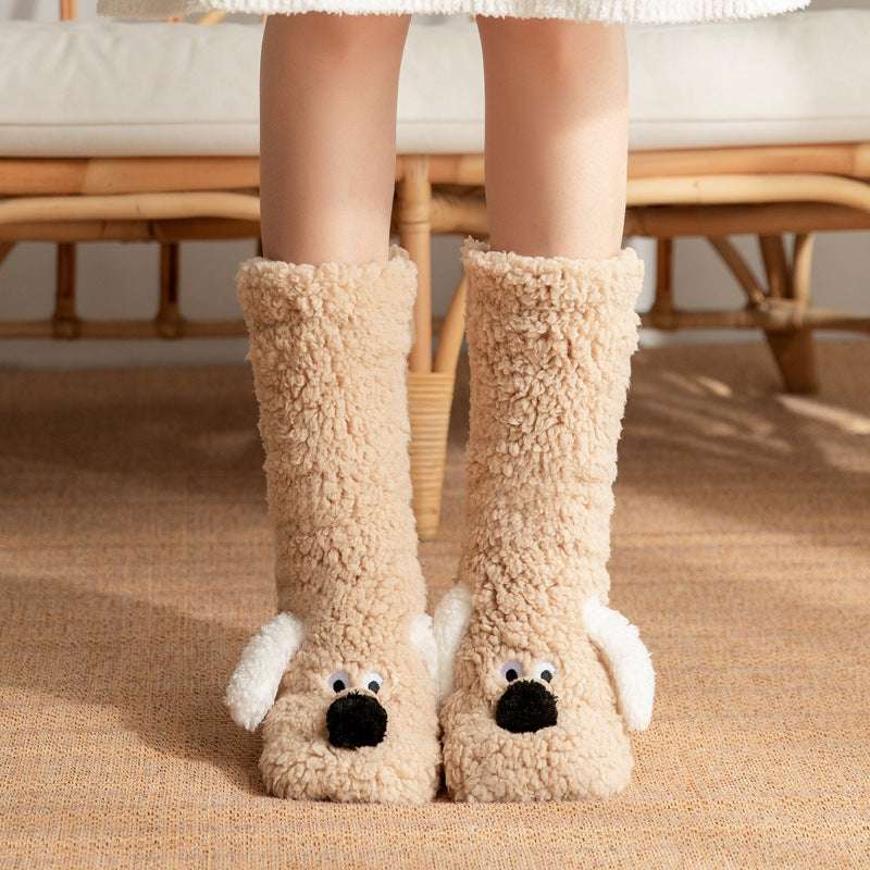 Cute Dog Slipper Socks: Warm, Plush, Non-Slip Women's Winter Socks