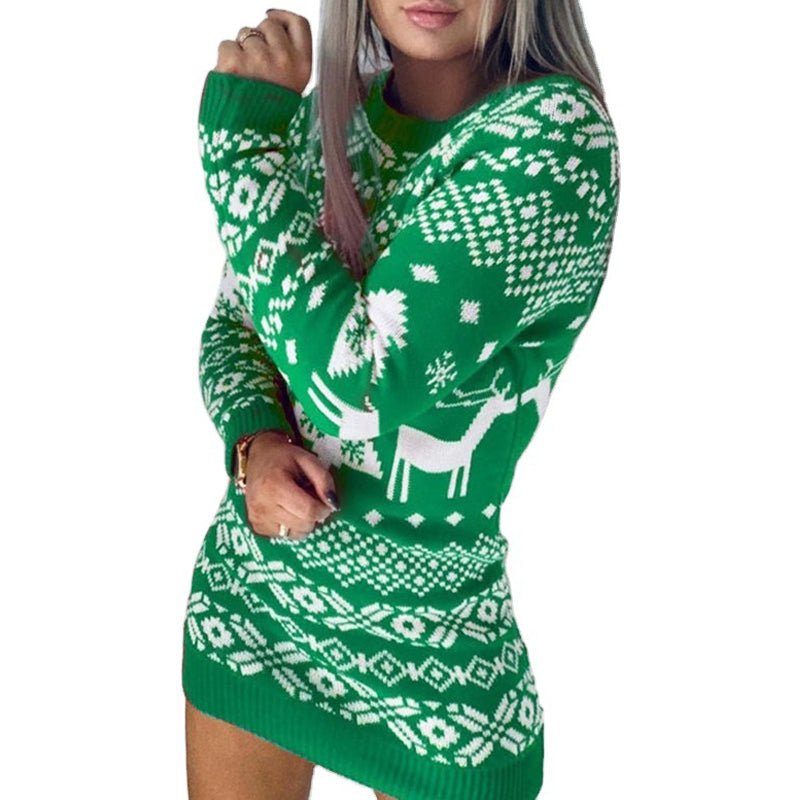 Christmas Elk Long Sleeve Knitted Sweater - Minihomy