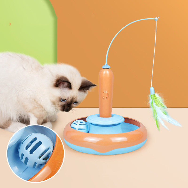 2-in-1 Pet Cat Toy with Feather for Self-Play - Interactive Turntable Toy for Cats - Minihomy