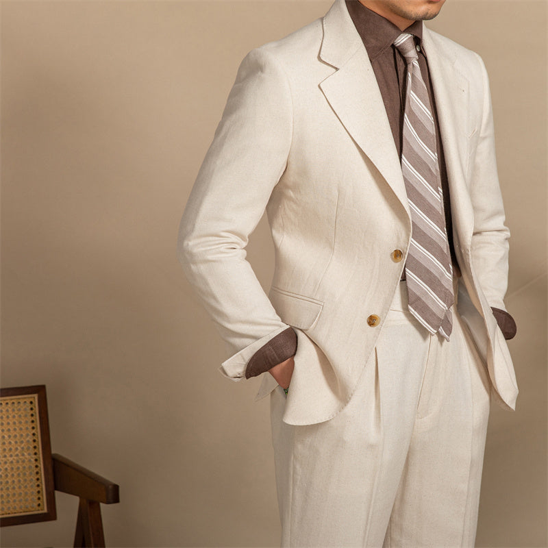 Hemp Texture Half Lined Slim Fit Men's Suit - Minihomy