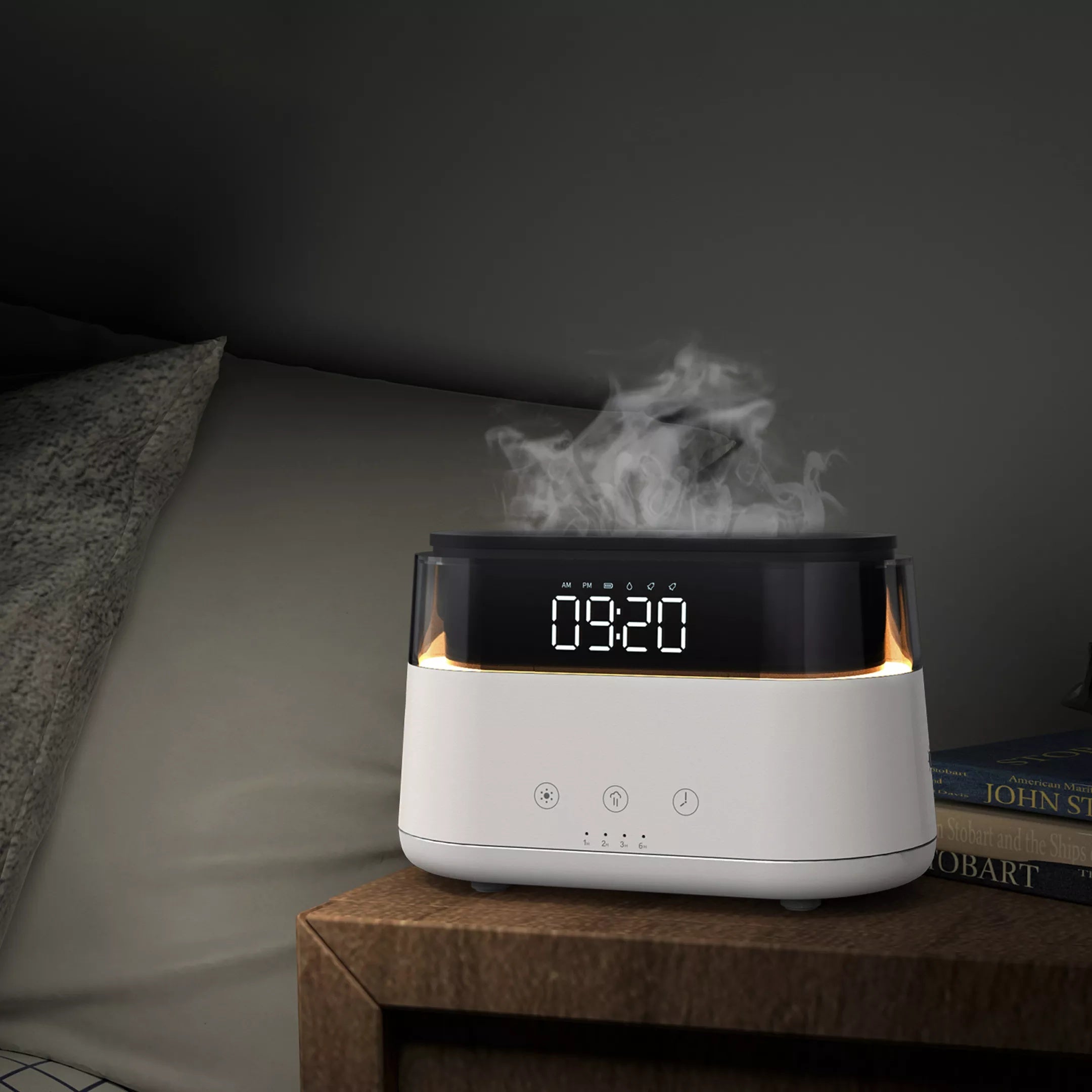 Elegant Alarm Clock Oil Diffuser Innovative Simulation Flame Humidifier With Timer Function Flame Night Light - Minihomy