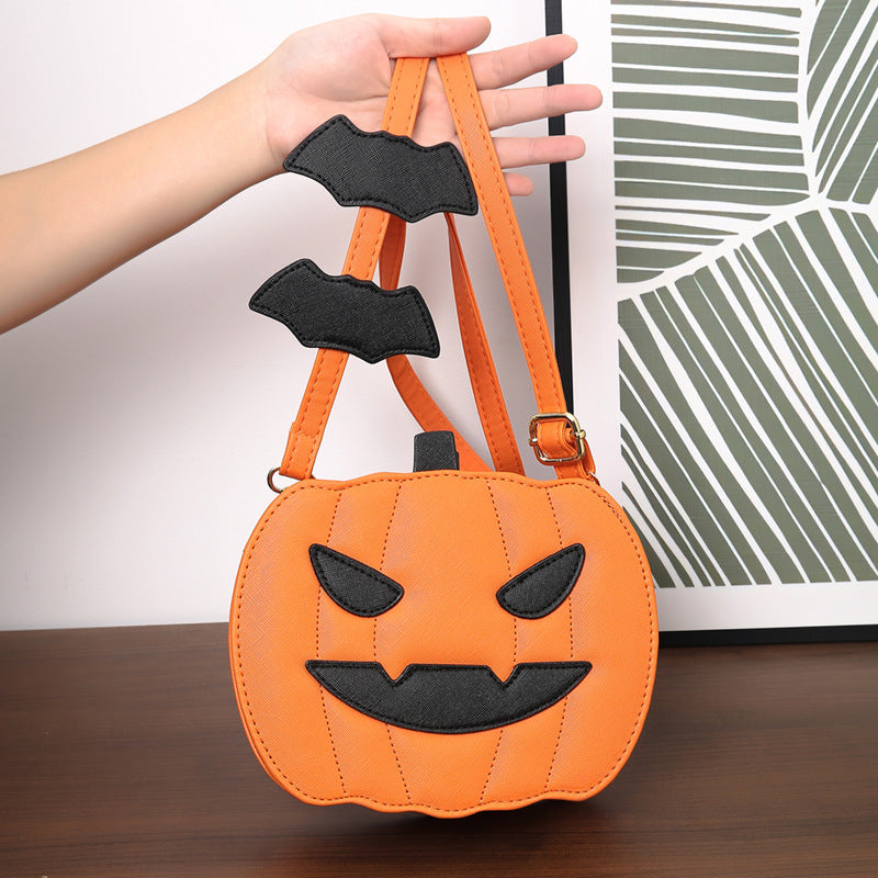 Halloween Bags Funny Pumpkin Cartoon Shoulder Crossbody Bag With Bat - Minihomy