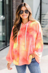 Ladies Tie Dye Hooded Long Sleeve Sweatshirt Pullover - Minihomy