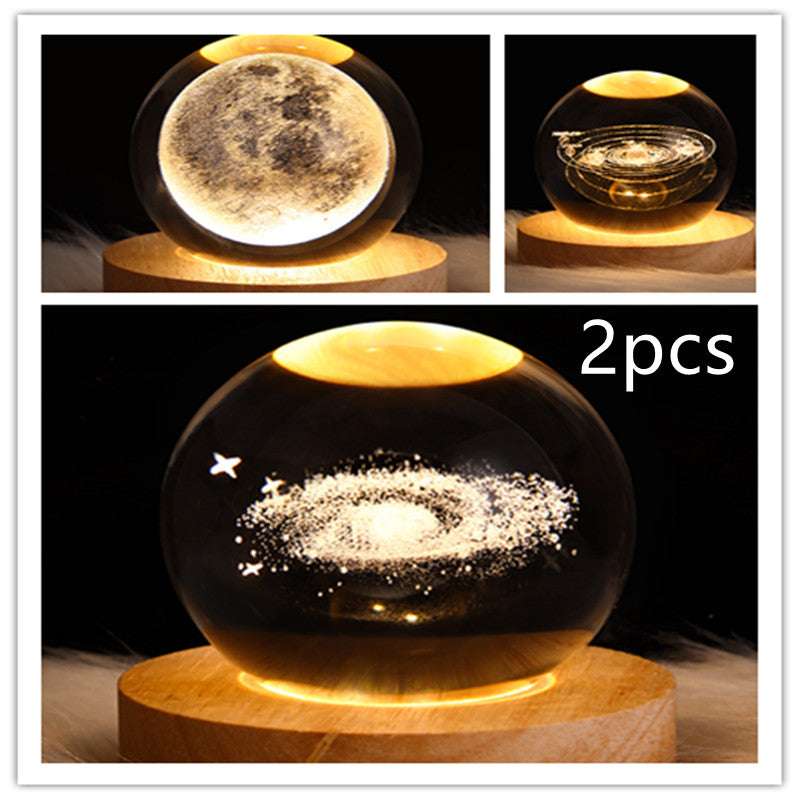 LED Night Light Galaxy Crystal Ball Table Lamp - 3D Planet Moon Lamp for Bedroom Home Decor - Minihomy