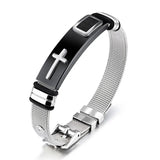 Men's Stainless Steel Cross Bracelet - Adjustable Mesh Chain Bangle - Minihomy