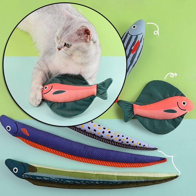 Cat Toys Canvas Simulation Mint Fish Tease Cat Stick Molars Pet Supplies - Minihomy