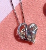 Sterling Silver Geometric Heart Shape Colorful Crystal Pendant Necklace