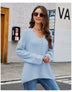 Long Sleeve Sweater With Pocket Solid Color V-neck Pullover Knitwear Women Tops - Minihomy