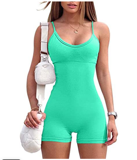 Spaghetti Strap Shorts Jumpsuit Sports Yoga Workout Tight Romper Women